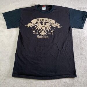 Vintage Fender Shirt Mens Medium Black Since 1946 Guitars Crest Rock Graphic Tee